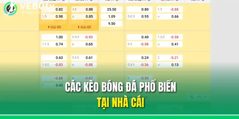 Các kèo bóng đá phổ biến tại nhà cái